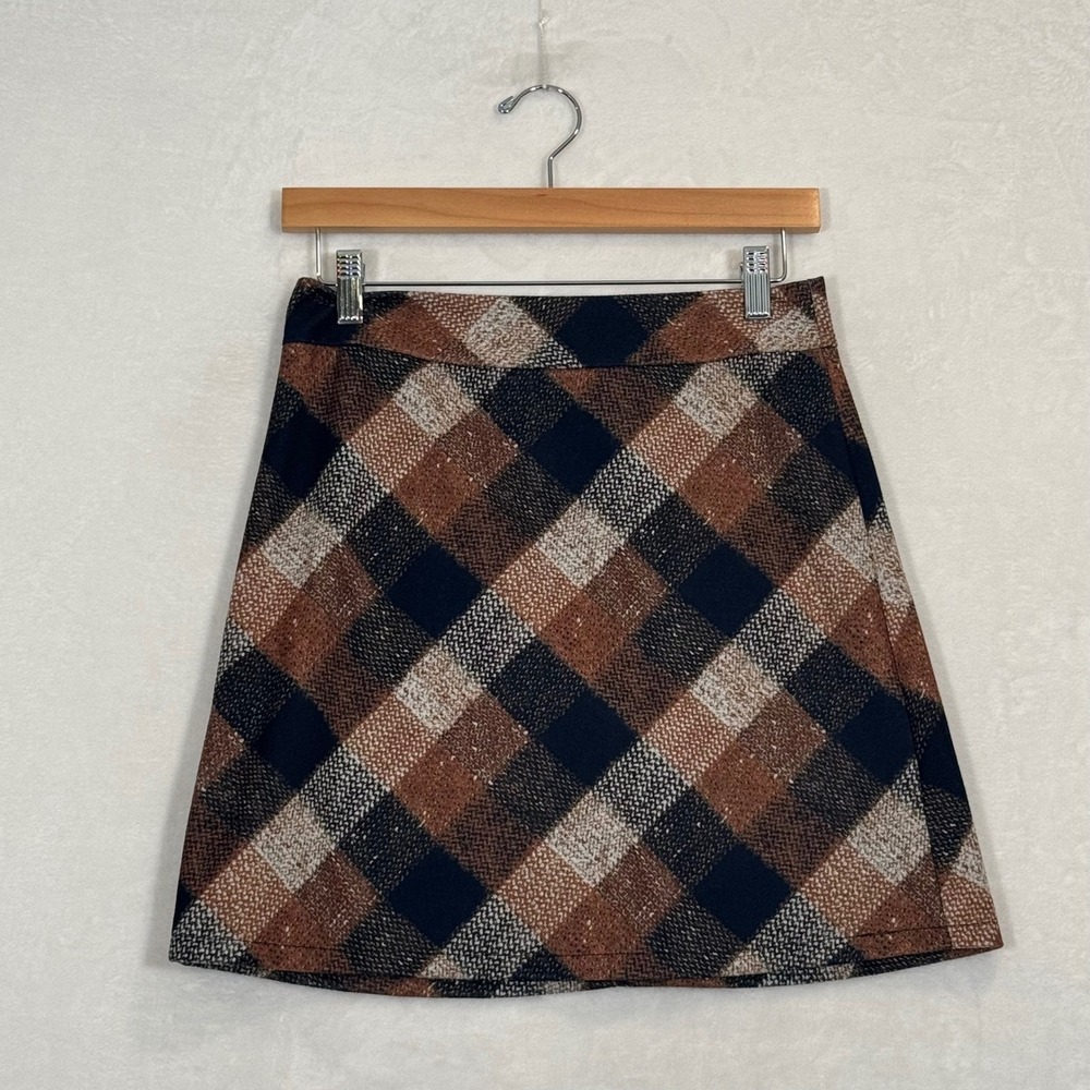 Chicwish Brown Plaid A-Line Mini Skirt Small
